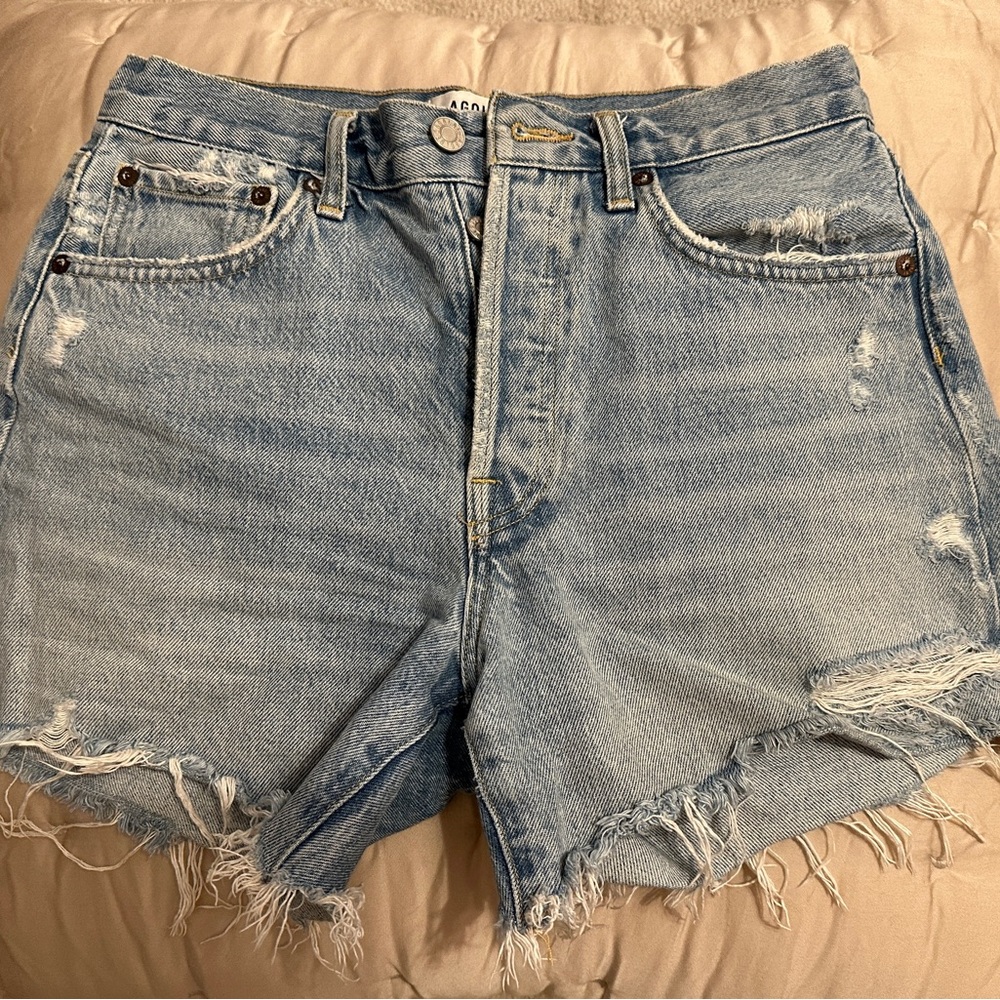 Agolde Light Blue Distressed Jean Shorts